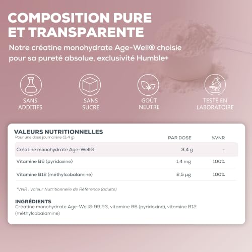 Thumbnail 5 de HUMBLE+ Créatine Glow Age-Well Monohydrate + B6 & B12 – 310 g