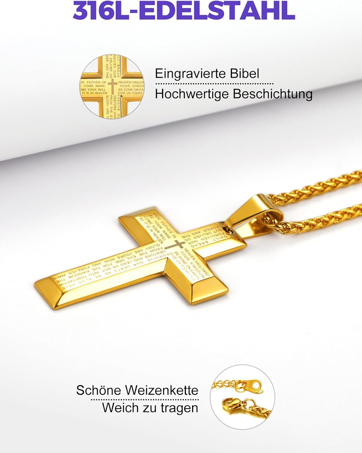 Thumbnail 3 de Richsteel Kreuz Kette Halskette Herren Edelstahl 50+5 cm verstellbar – Kreuzanhänger personalisierbar