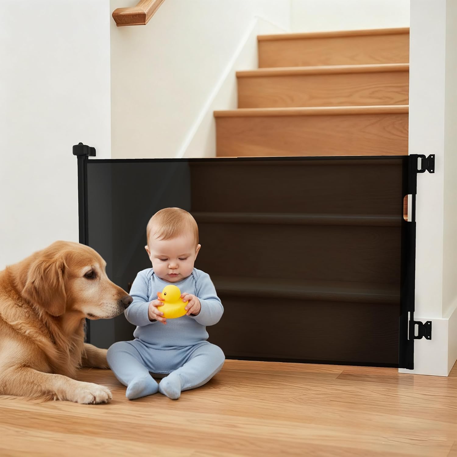 Detalle de NurturaNook NN-B-55 Retractable Mesh Baby Gate, 34" Tall, Up to 70" Wide