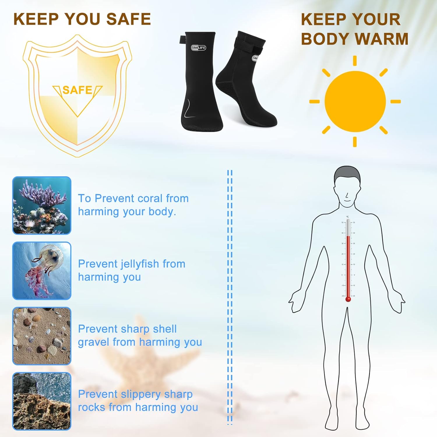 Detalle 2 de Gimilife 3mm Neoprene Swimming Socks for Men and Women