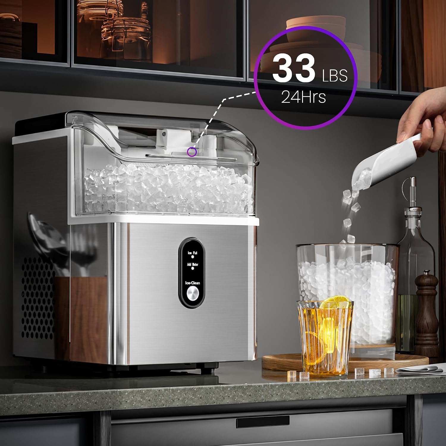 Detalle de Kismile Ice Maker Countertop Nugget Ice Maker, 33 lbs/Day, Self-Cleaning