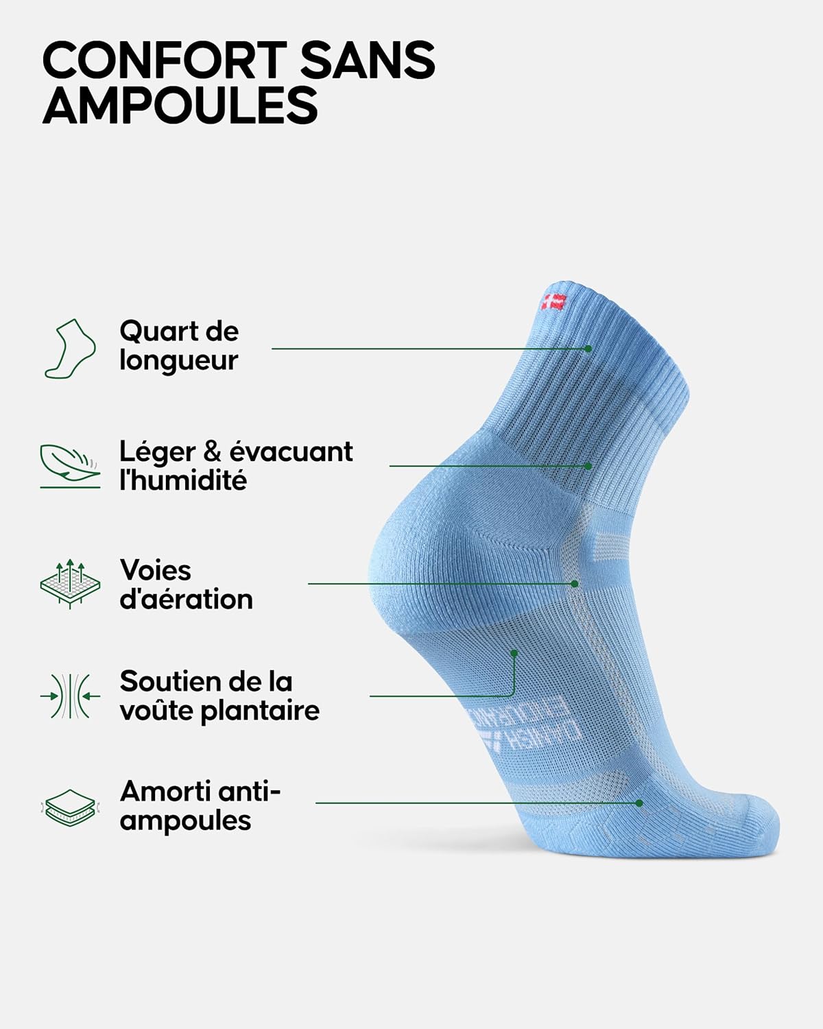 Thumbnail 1 de DANISH ENDURANCE Chaussettes de Running Longue Distance – Lot de 3, Anti-Ampoules, Soutien Voûte Plantaire