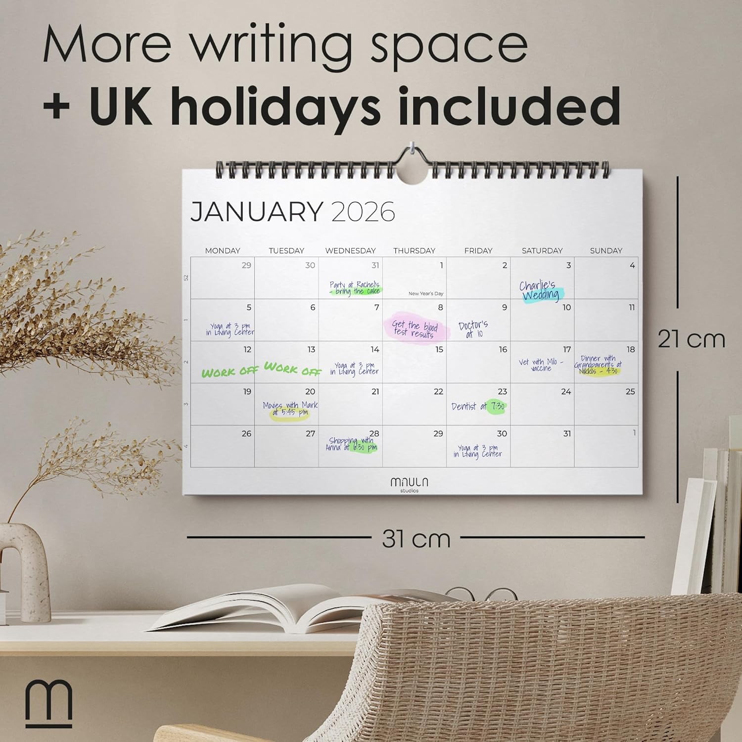 Detalle 2 de 2026 Family Planner Calendar A4, 12‑month 📅