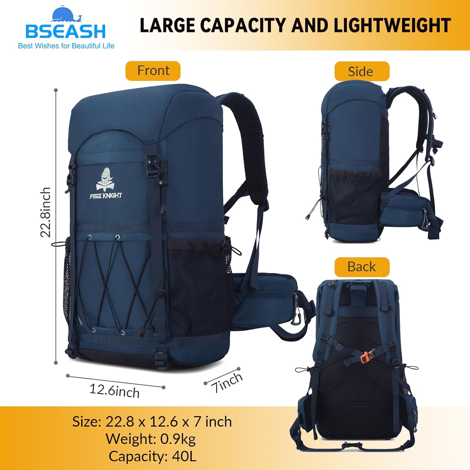 Detalle de Bseash 40L Waterproof Hiking Backpack with Rain Cover – Practical Daypack for Outdoor Adventures