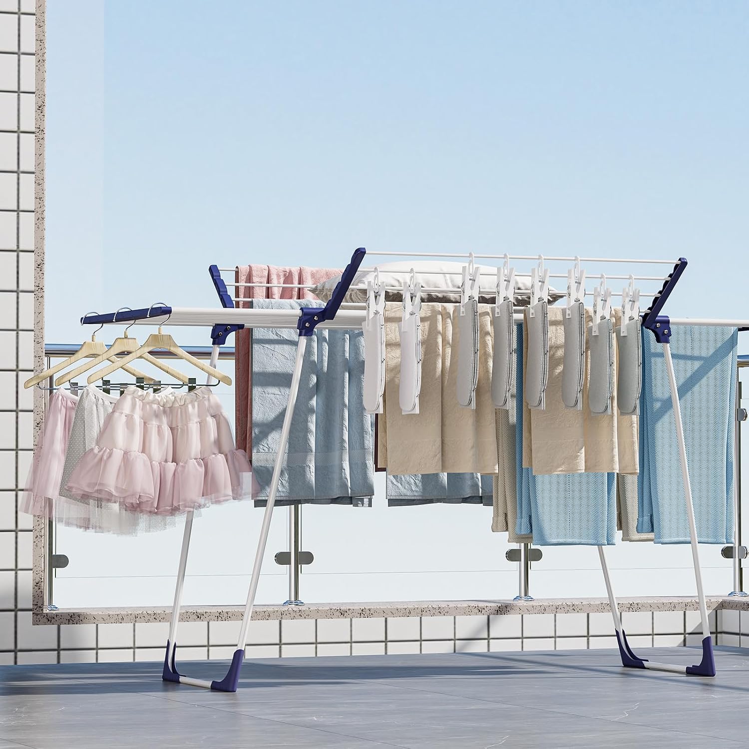 Detalle de SYKIARIOL Extendable Clothes Airer with Gullwing Wings