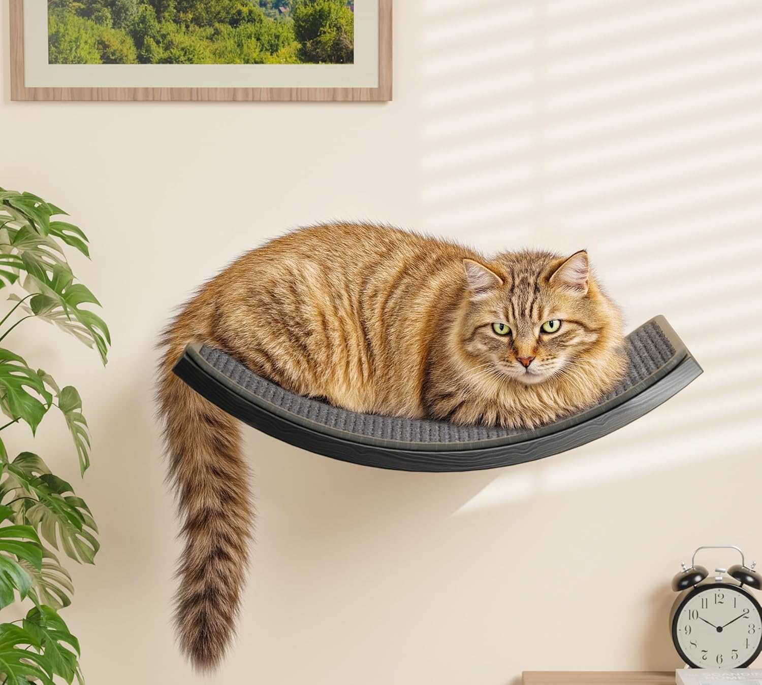 Detalle 2 de Curved Cat Wall Shelves with Scratching Mat: Wall-Mmounted Play & Sleep Platform