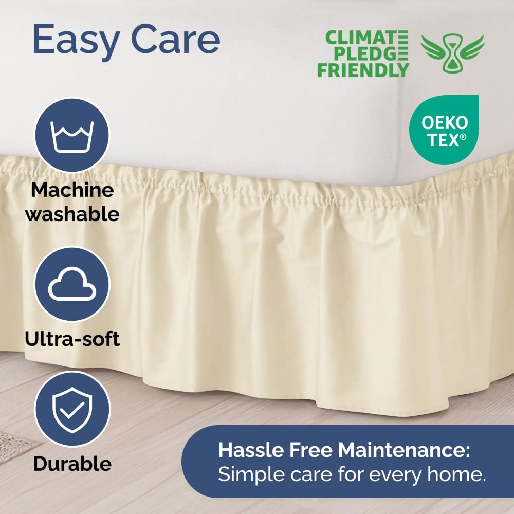 Thumbnail 5 de Wrap Around Dust Ruffle Bed Skirt - Off White for Queen Size Beds with 15 Inch Drop