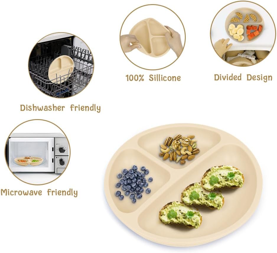 Thumbnail 3 de Aolso Assiettes en Silicone avec Ventouse – Lot de 2, 3 compartiments, sans BPA ni PVC