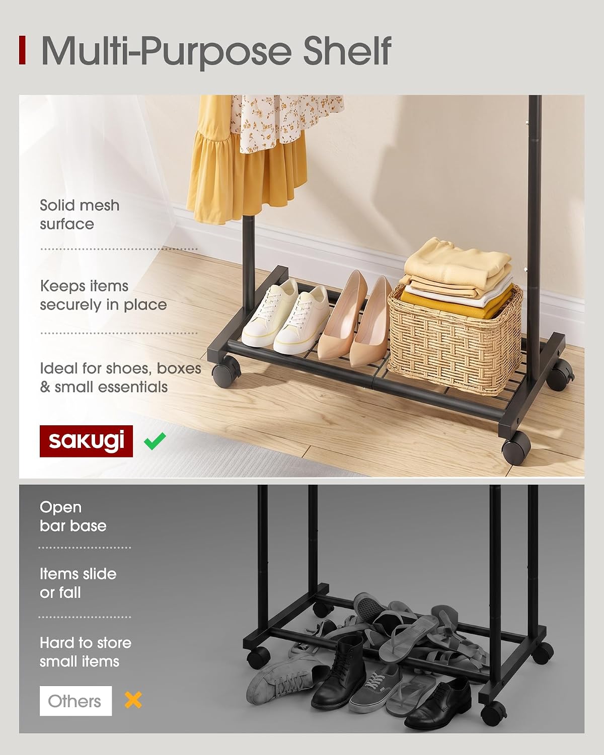 Thumbnail 6 de Sakugi Clothes Rack with Storage Mesh Shelf & Casters