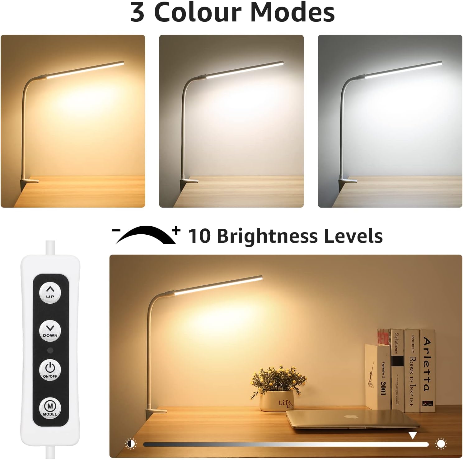 Thumbnail 1 de Lepro LED Schreibtischlampe Klemmbar mit Schwenkarm (USB, 3 Farben, dimmbar) – Weiß