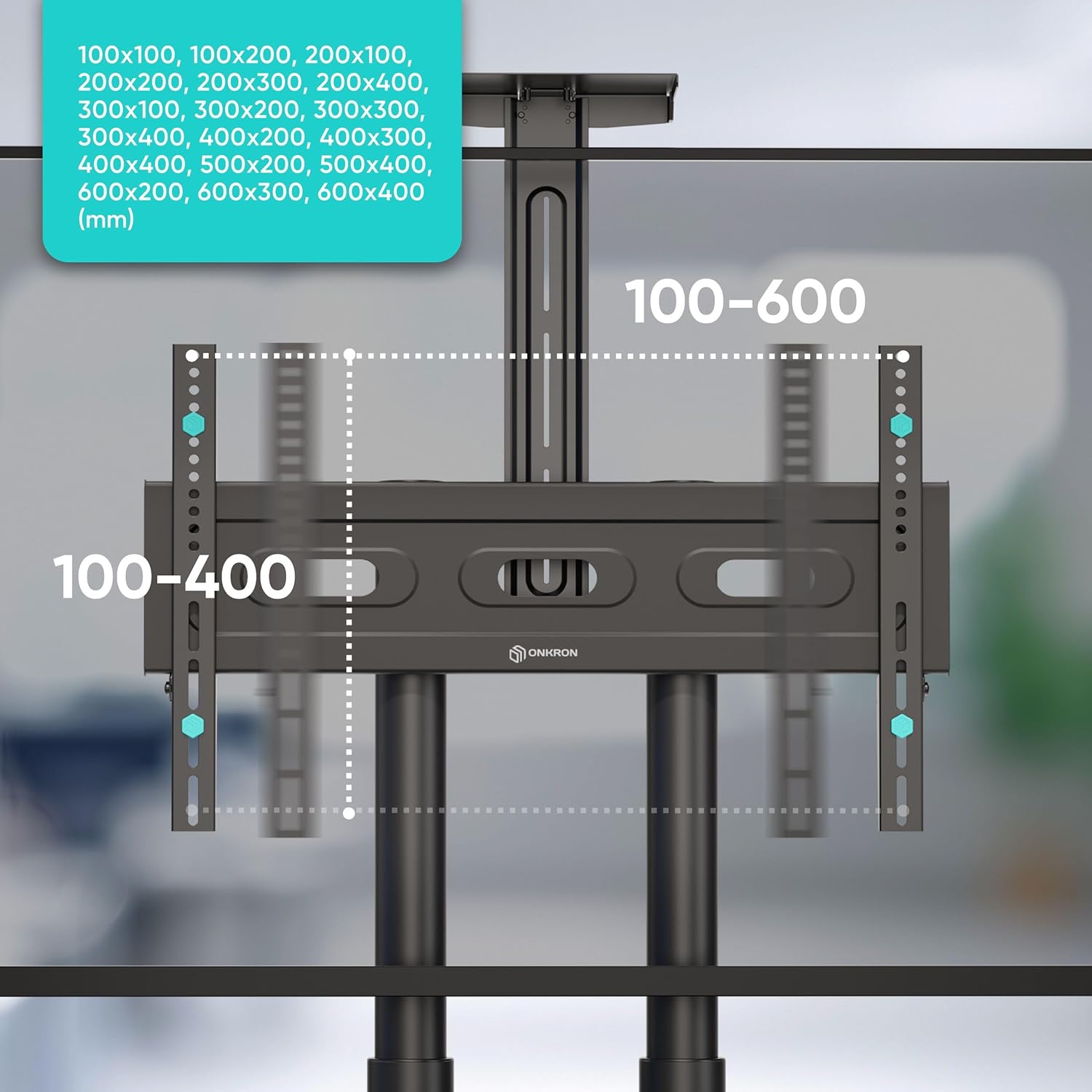 Thumbnail 3 de ONKRON TS1551-B support TV mobile sur roulettes (40 à 70 pouces), hauteur réglable et VESA 600x400