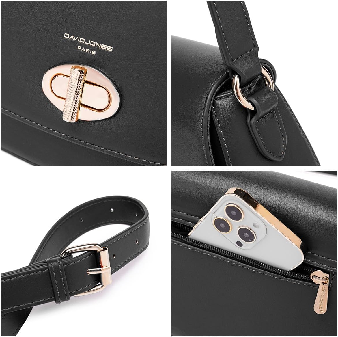 Thumbnail 4 de David Jones sac bandoulière femme noir en simili cuir PU avec rabat à tourniquet