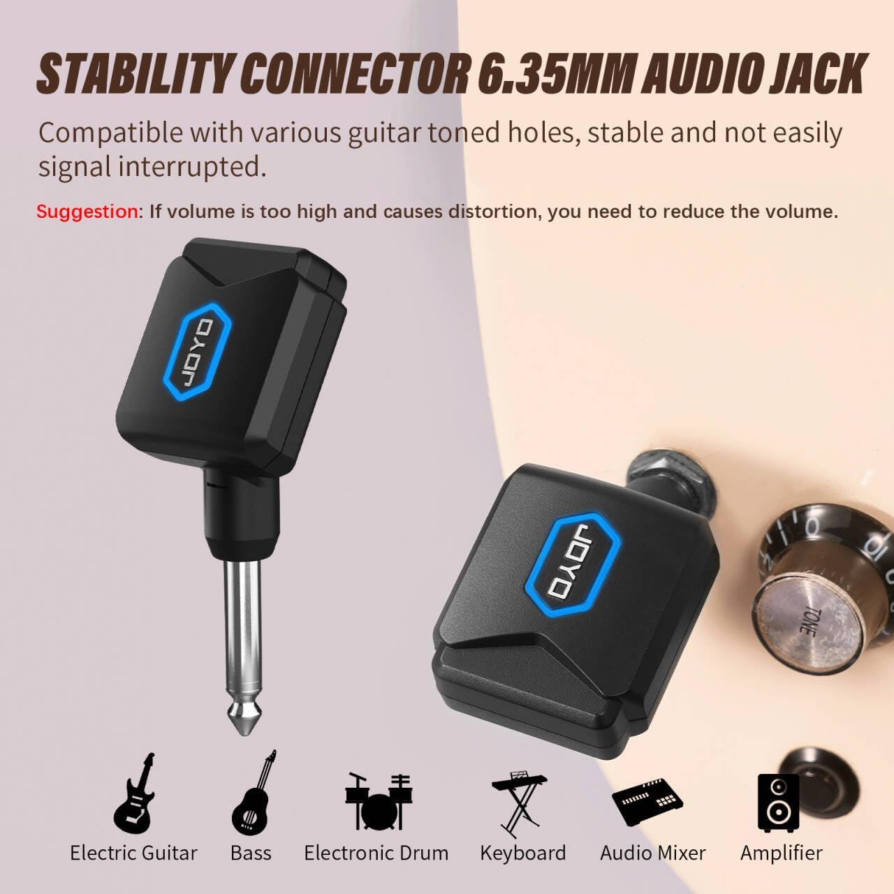 Detalle de JOYO JW-06 5.8GHz Wireless Guitar System with Charging Case, 4 Channels