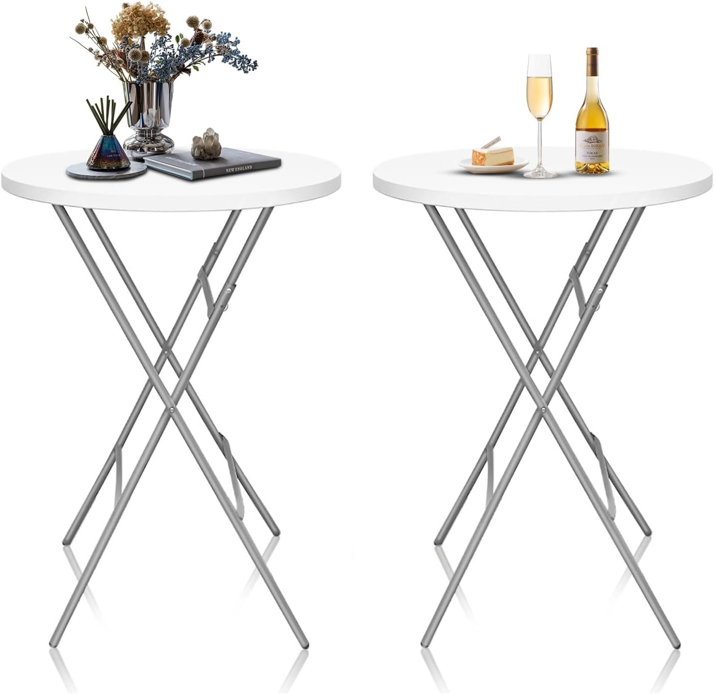 Detalle de GUAGUA 002 Folding Cocktail Table Set, 2-Pack, White HDPE, Bar Height