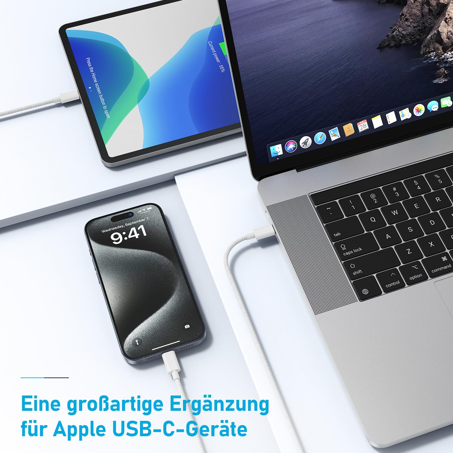 Thumbnail 5 de iPhone 15 Ladekabel 2er-Set geflochten USB‑C auf USB‑C (PD bis 60 W)