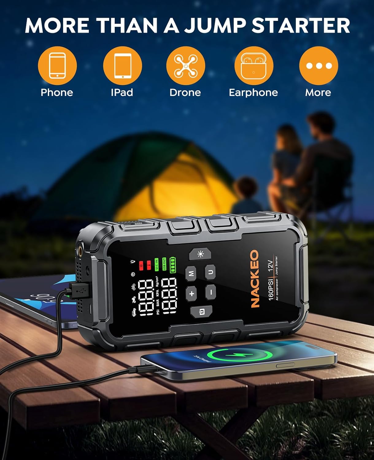 Thumbnail 3 de 8000A Jump Starter Power Pack with Air Compressor (160 PSI) and 600LM LED — All-in-One Car Battery Booster