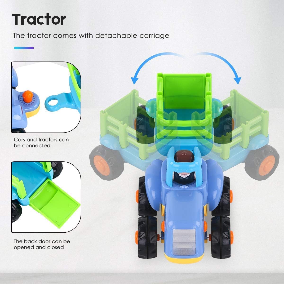 Thumbnail 2 de MOONTOY Baby Spielzeugauto-Bagger-Set (4 Fahrzeuge): Traktor, Bulldozer, Zementmischer & Kipper