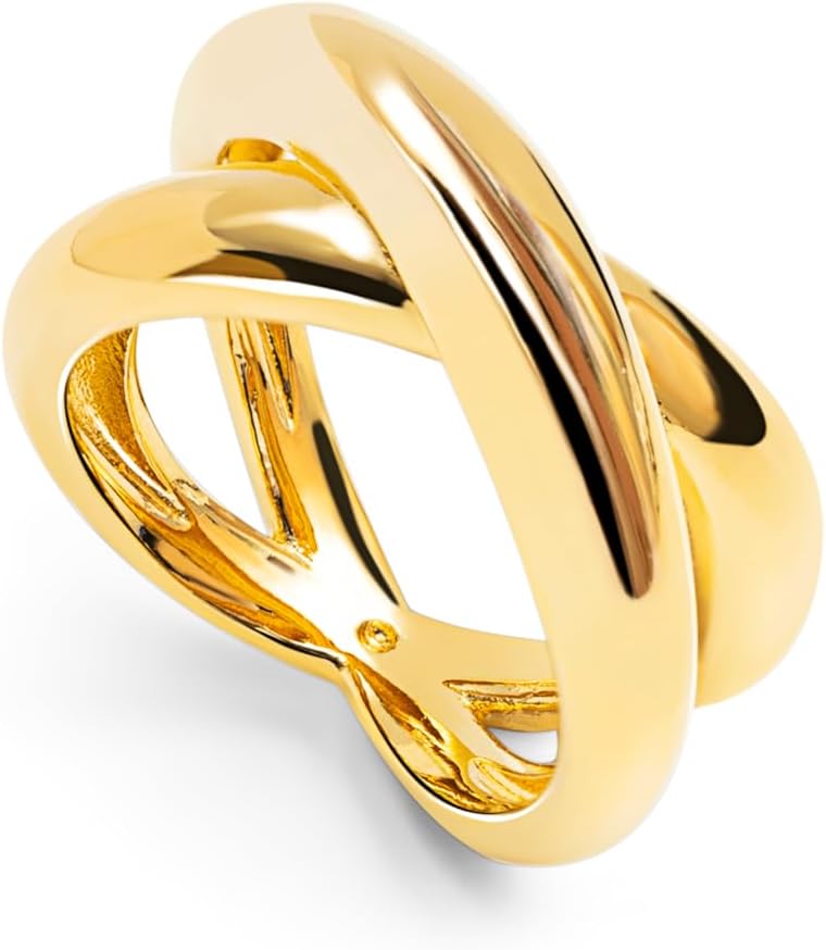 Detalle 2 de SINGULARU Anillo Single Cross, latón baño 18 Kt Talla 12 💍