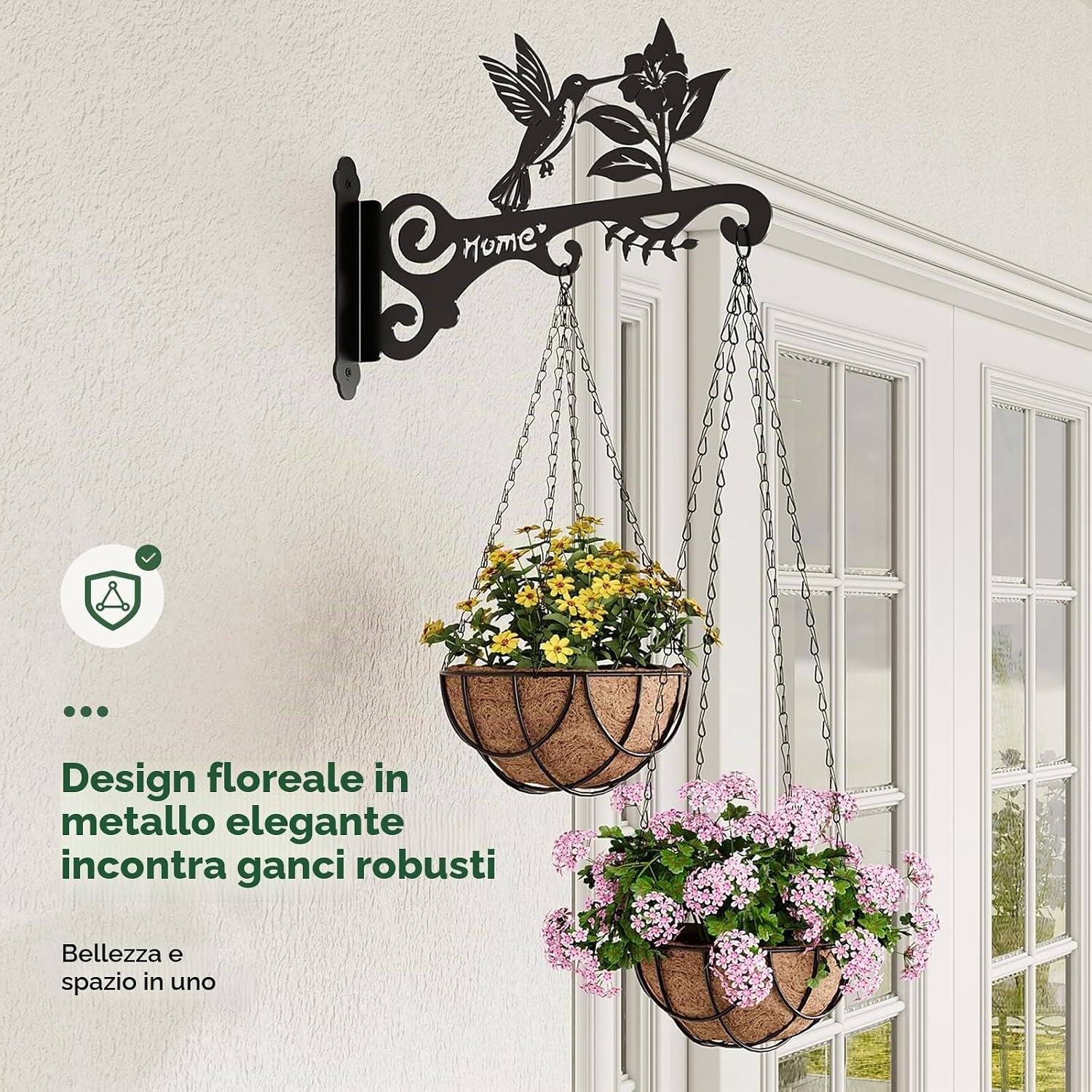 Detalle de Bamworld Staffa da parete per piante – confezione da 2 pezzi, supporto decorativo con motivo colibrì