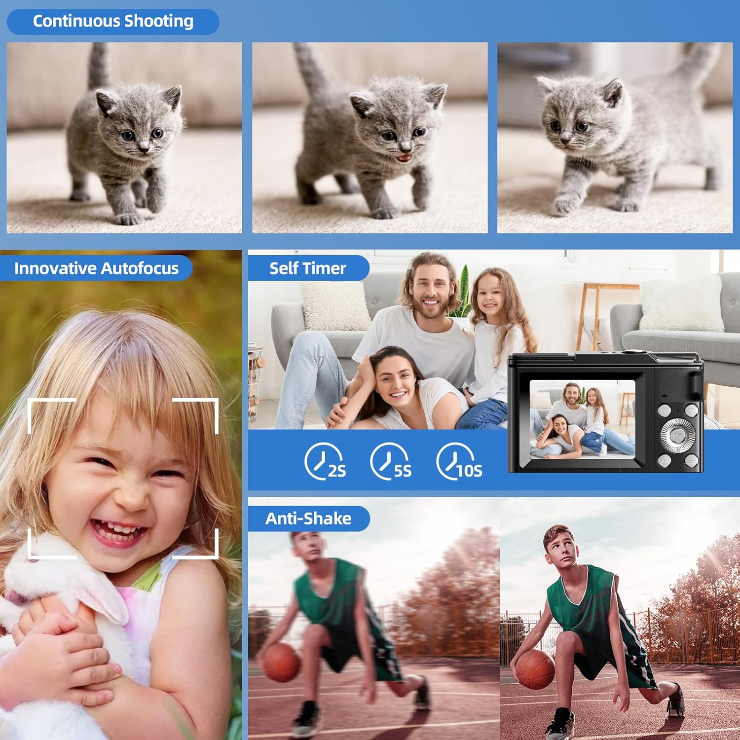 Detalle de MaxMango 1080P Digitalkamera – Kompaktkamera mit 16x Zoom, 2,4'' Display, 8GB Speicher