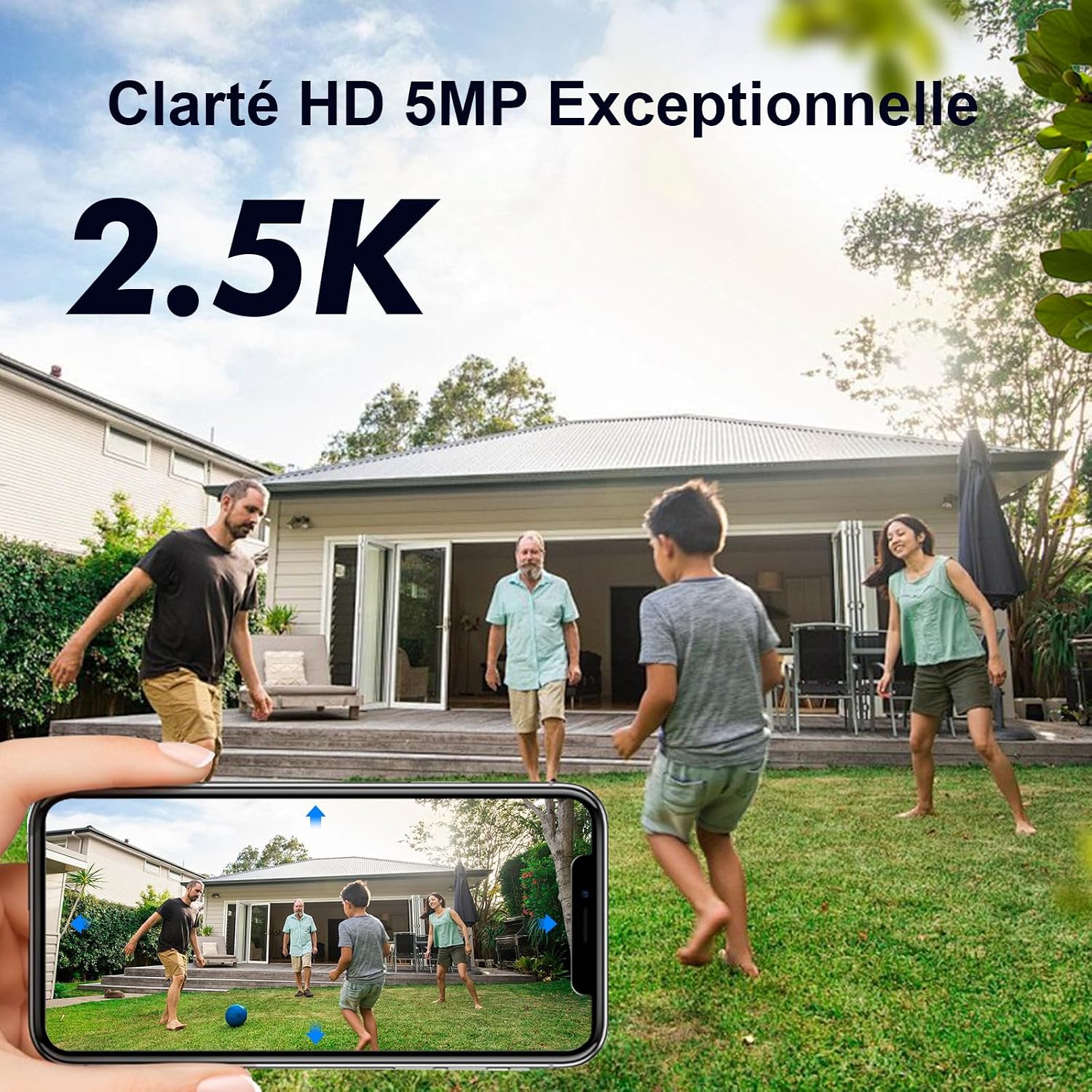 Detalle de CiKiKWXO 2.5K 5MP Caméra Extérieure sans Fil Solaire – Vision Nocturne en Couleur, IP65, Alexa