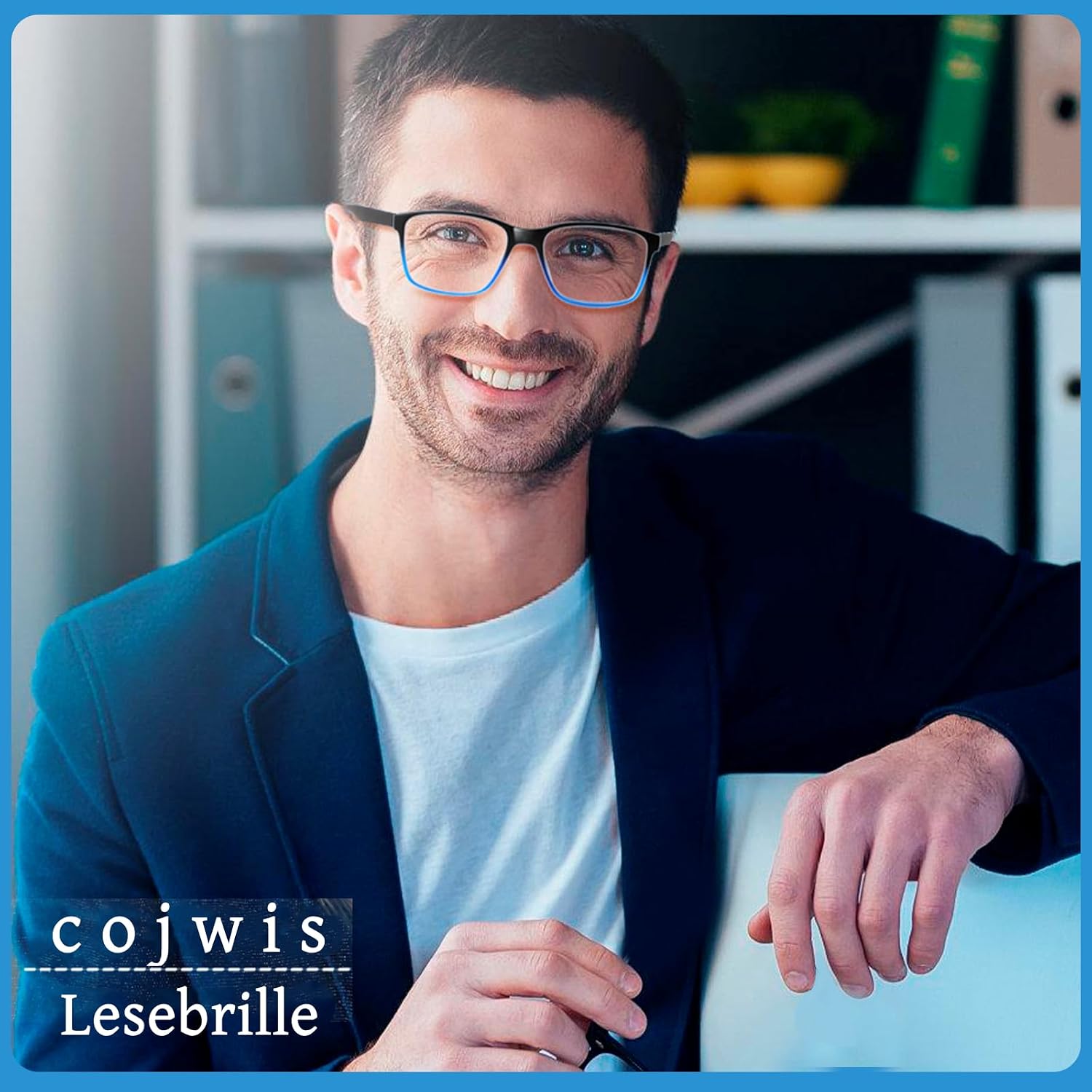 Detalle de COJWIS Lesebrille Herren 2er Pack mit Blaulichtfilter – Lesebrille und Alltagsbegleiter im eleganten Mattschwarz