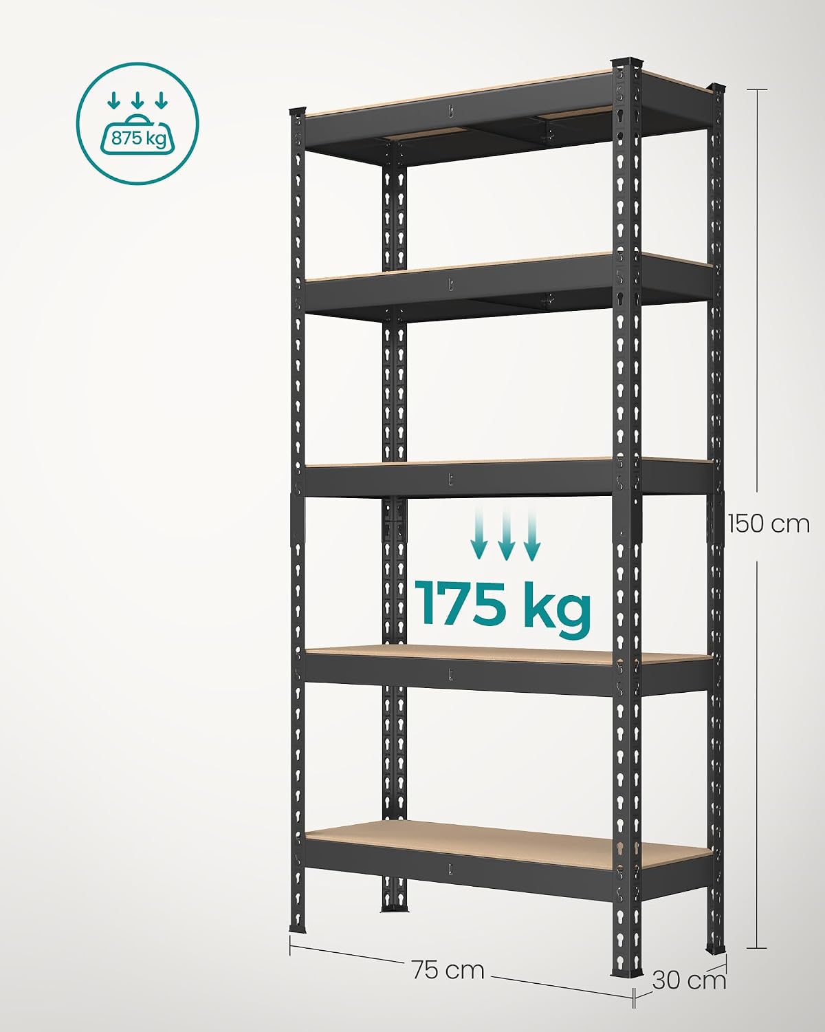 Detalle de SONGMICS COZORY GLR300B01 5-Tier Heavy-Duty Shelving Unit, 175 kg per shelf