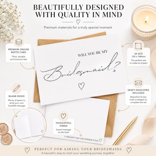 Thumbnail 2 de Will You Be My Bridesmaid Cards – 4 Pack, A6 with Envelopes by Lovely Little Things