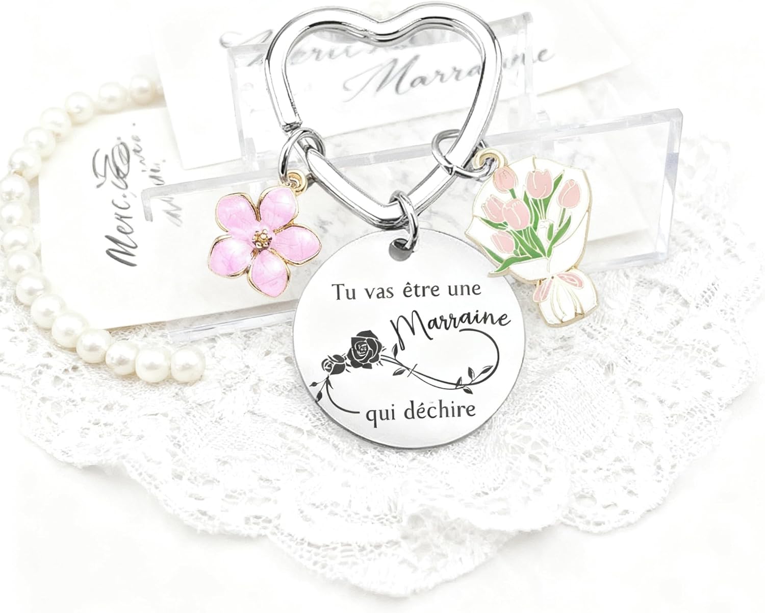Detalle 2 de Porte-clés annonce grossesse : Future Marraine gravé - Cadeau artisanal français