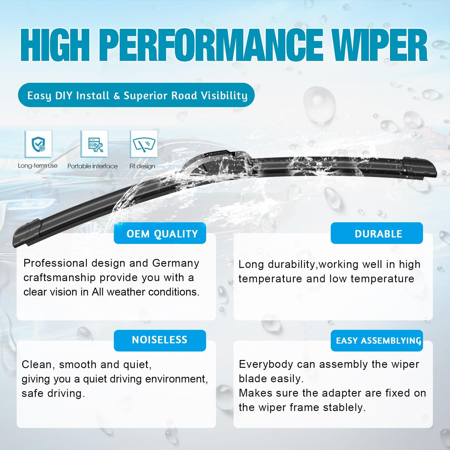 Thumbnail 3 de OEM Windshield Wiper Blades Replacement for Toyota Rav4 (2019-2025) & Mazda 5 (2006-2015) — Front & Rear, 26"/16"/12" (Pack of 3)