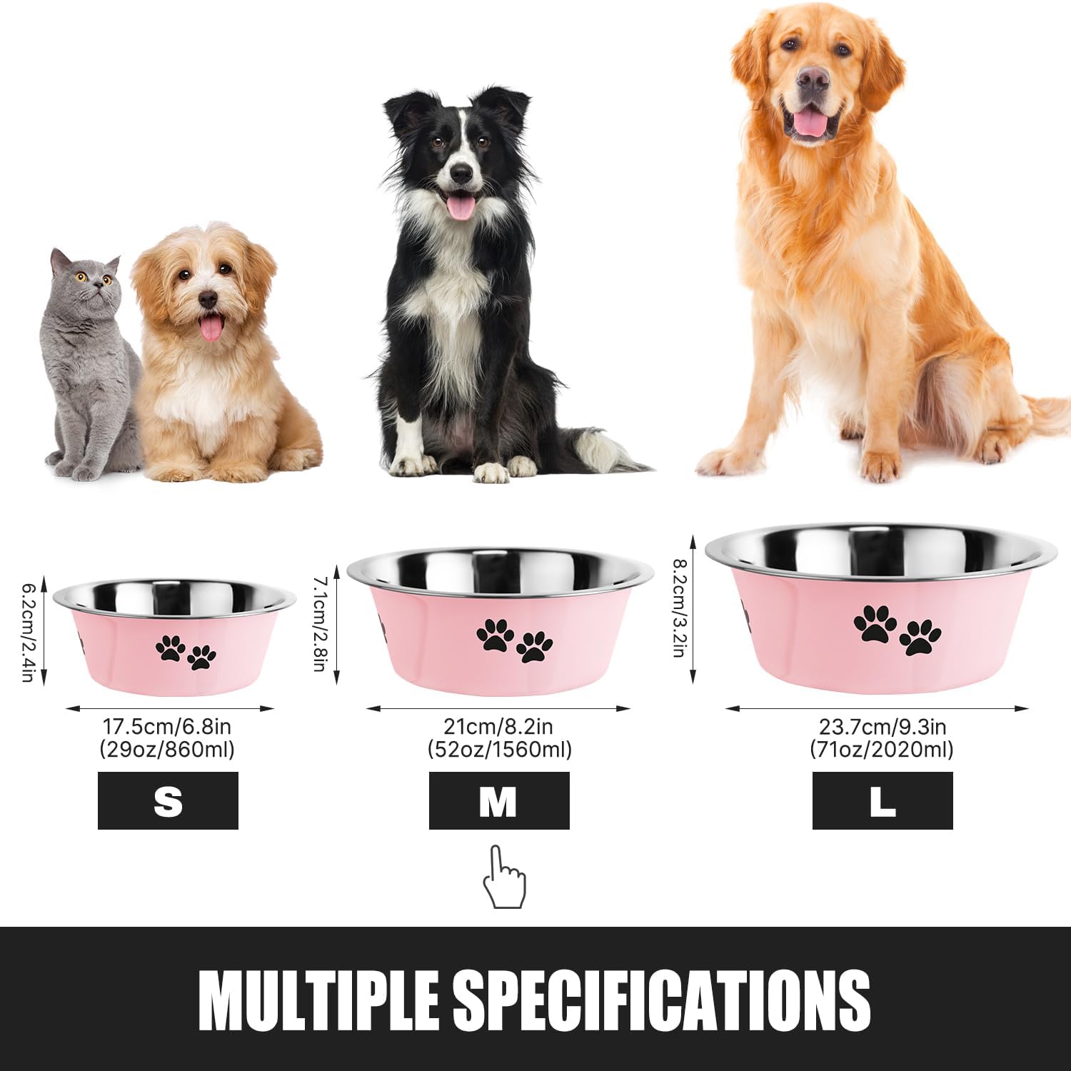 Thumbnail 2 de SUOXU Stainless Steel Dog Bowls (Pink) – 21 cm, 6.6 cups, nonslip rubber base, 2-pack