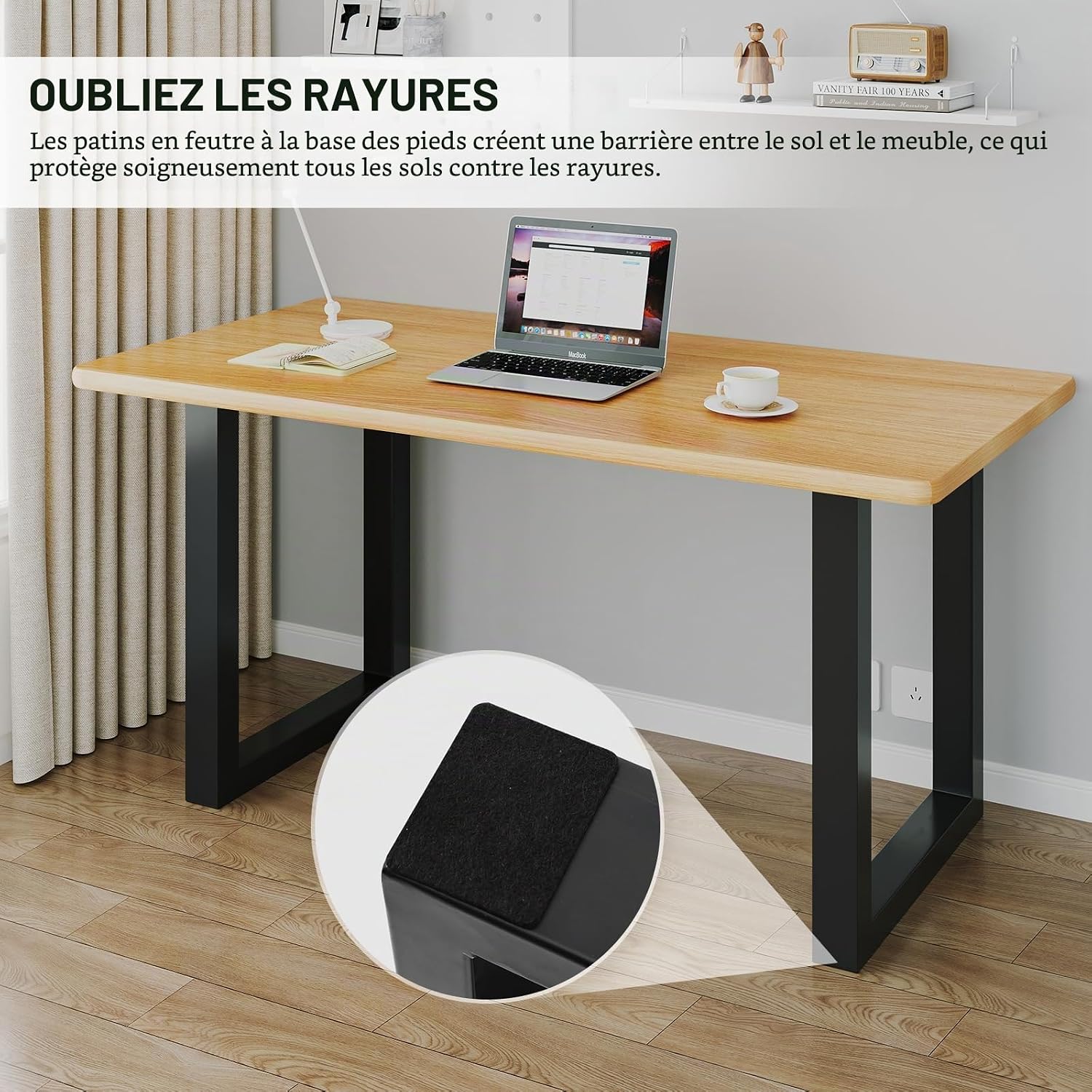 Detalle de INMOZATA Lot de 2 Pieds de Table Métal 40 cm – 70x30 mm, acier brut avec protecteur de sol et accessoires