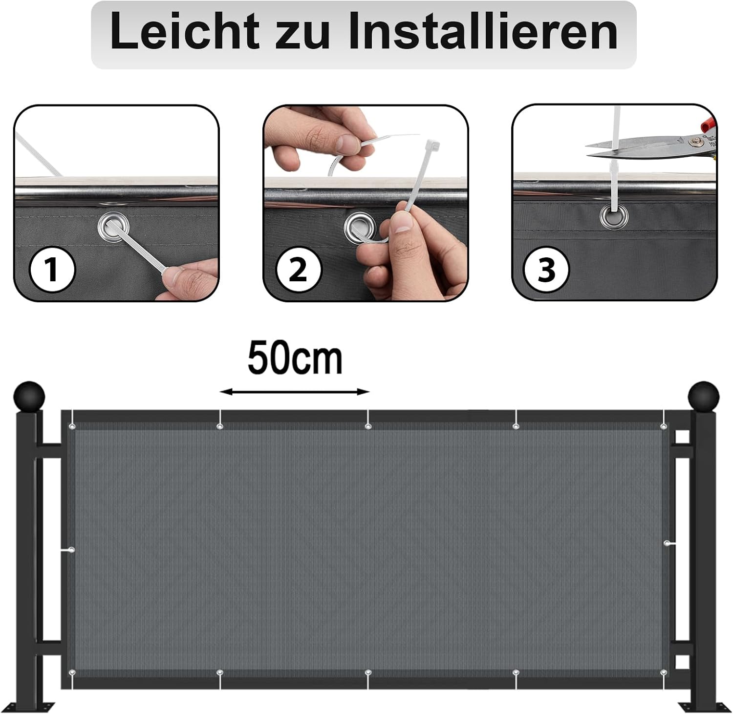 Detalle de AXT SHADE Balkon Sichtschutz Wetterfest 90x500 cm – Anthrazit