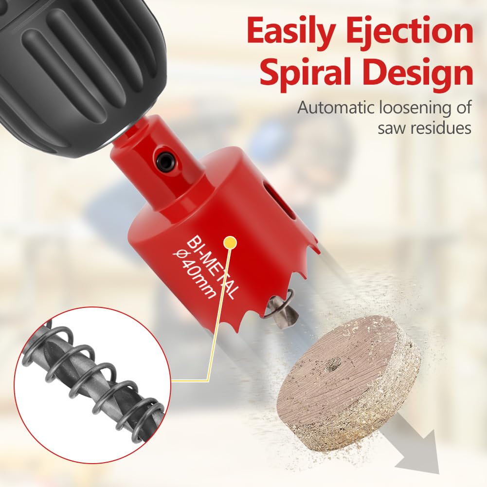 Detalle de flintronic Lochsäge-Set 40 mm – Bi-Metall Lochfräse für Holz, Kunststoff und Metall