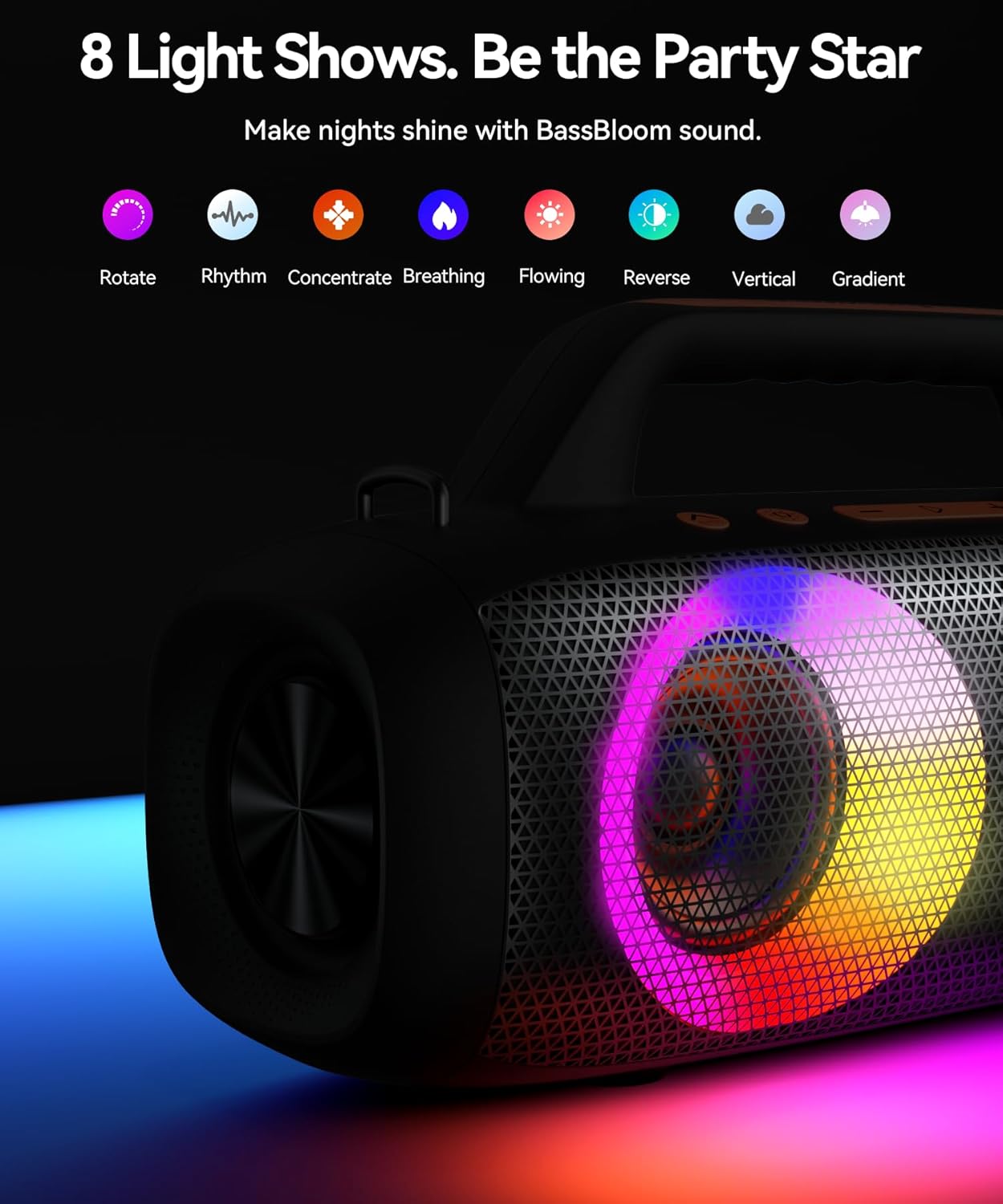 Thumbnail 4 de BassBloom Roar 1 Portable Bluetooth Speaker: 60W Bass, RGB Lights, IPX6, 24H Playtime