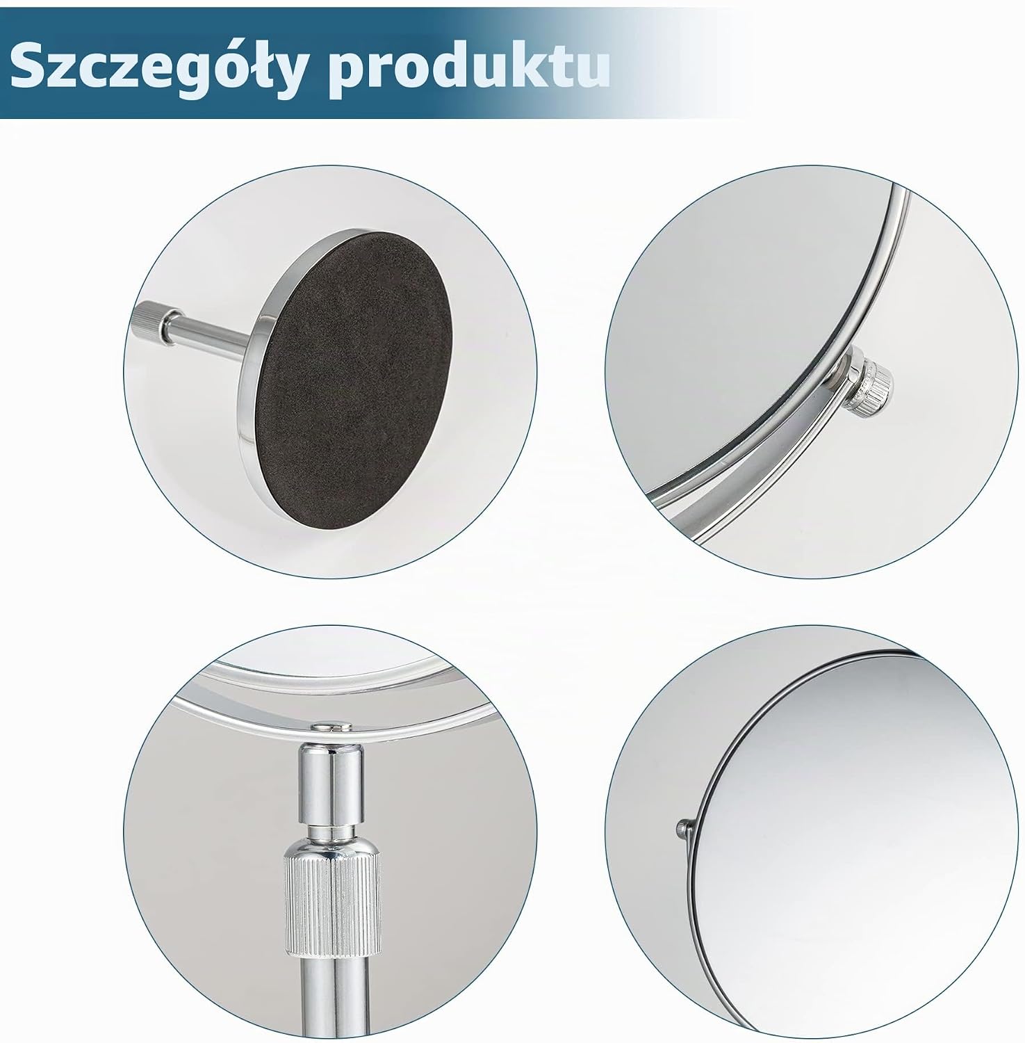 Detalle de HOMEMIRO – okrągłe lustro do makijażu, regulowana wysokość, 1x/10x, obrót 360°