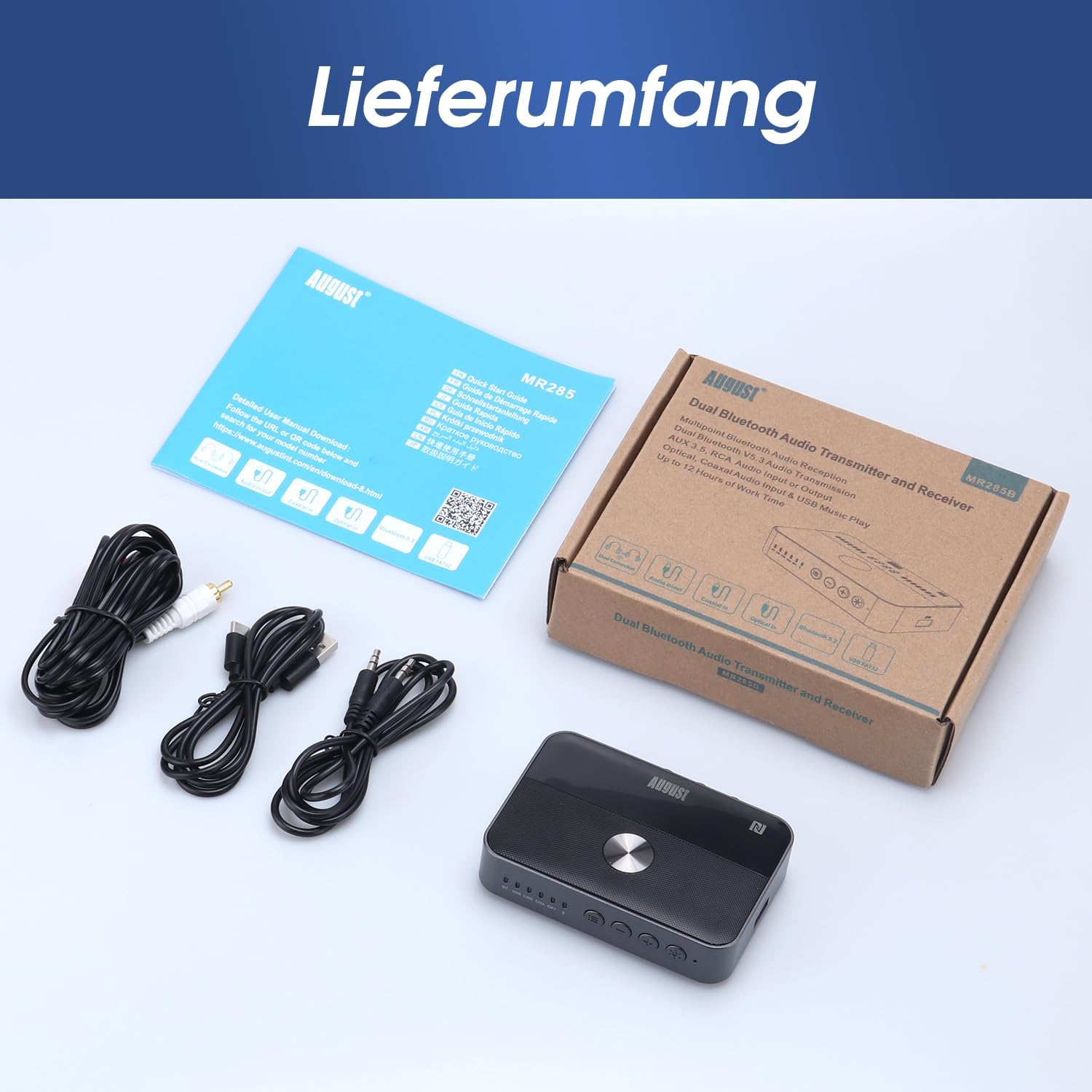 Thumbnail 6 de August MR285 Bluetooth 5.3 Sender/Empfänger mit Akku – NFC Multipoint, AUX/RCA, Optisch & Koaxial