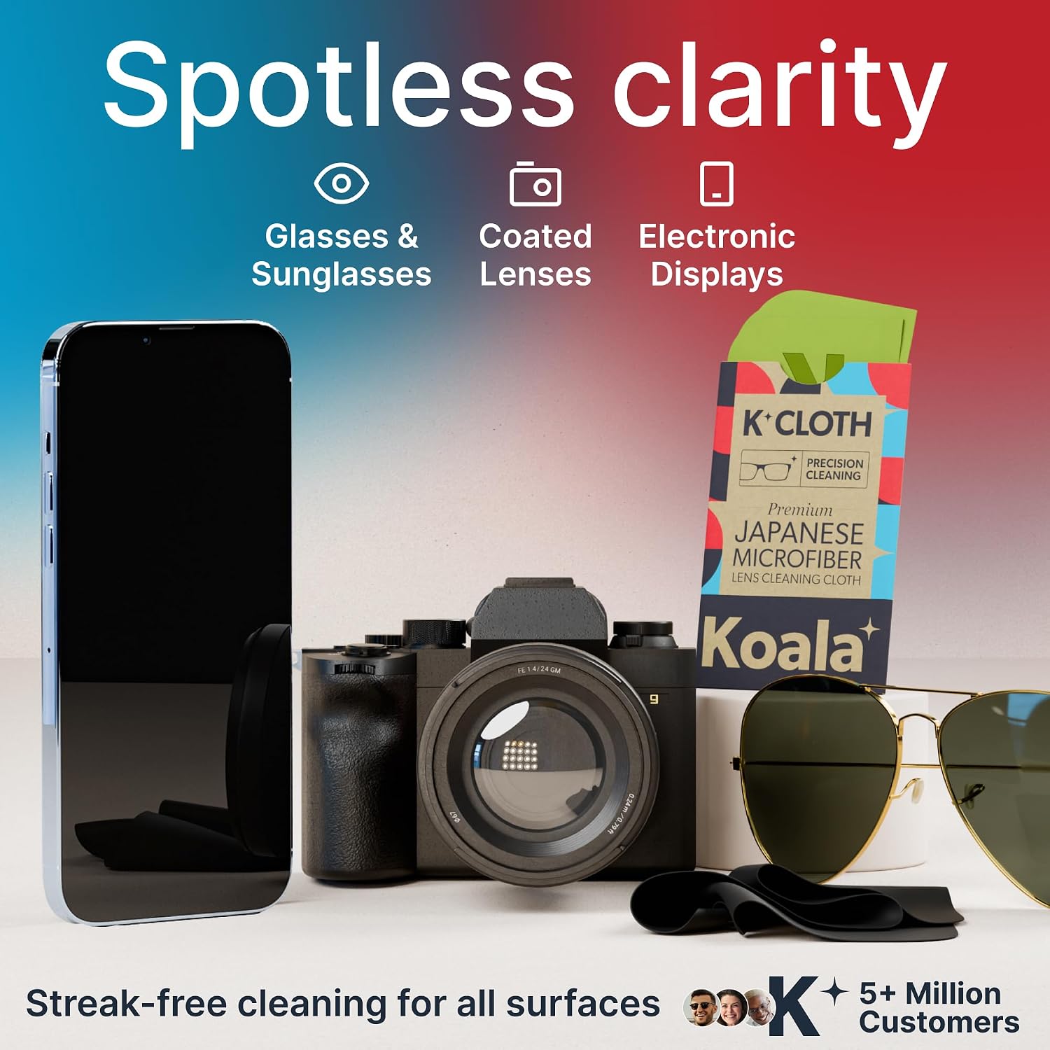 Detalle 2 de Koala Lifestyle KOALA-KLOTH-HITECH-6X7-2 レンズクリーニングクロス 日本製マイクロファイバー 2枚組