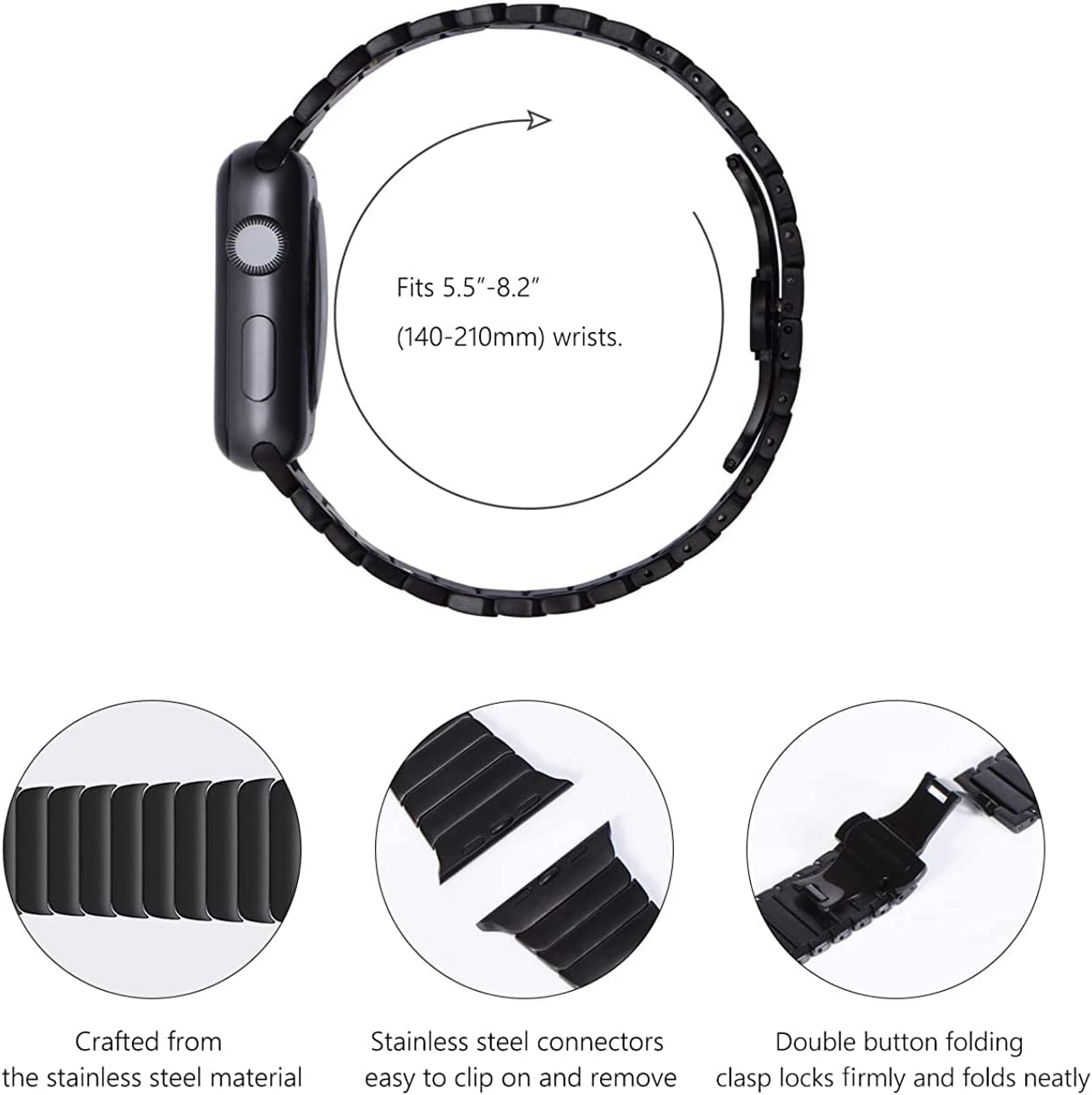 Thumbnail 3 de Fullife stainless steel metal strap for Apple Watch (49mm to 42mm) – black