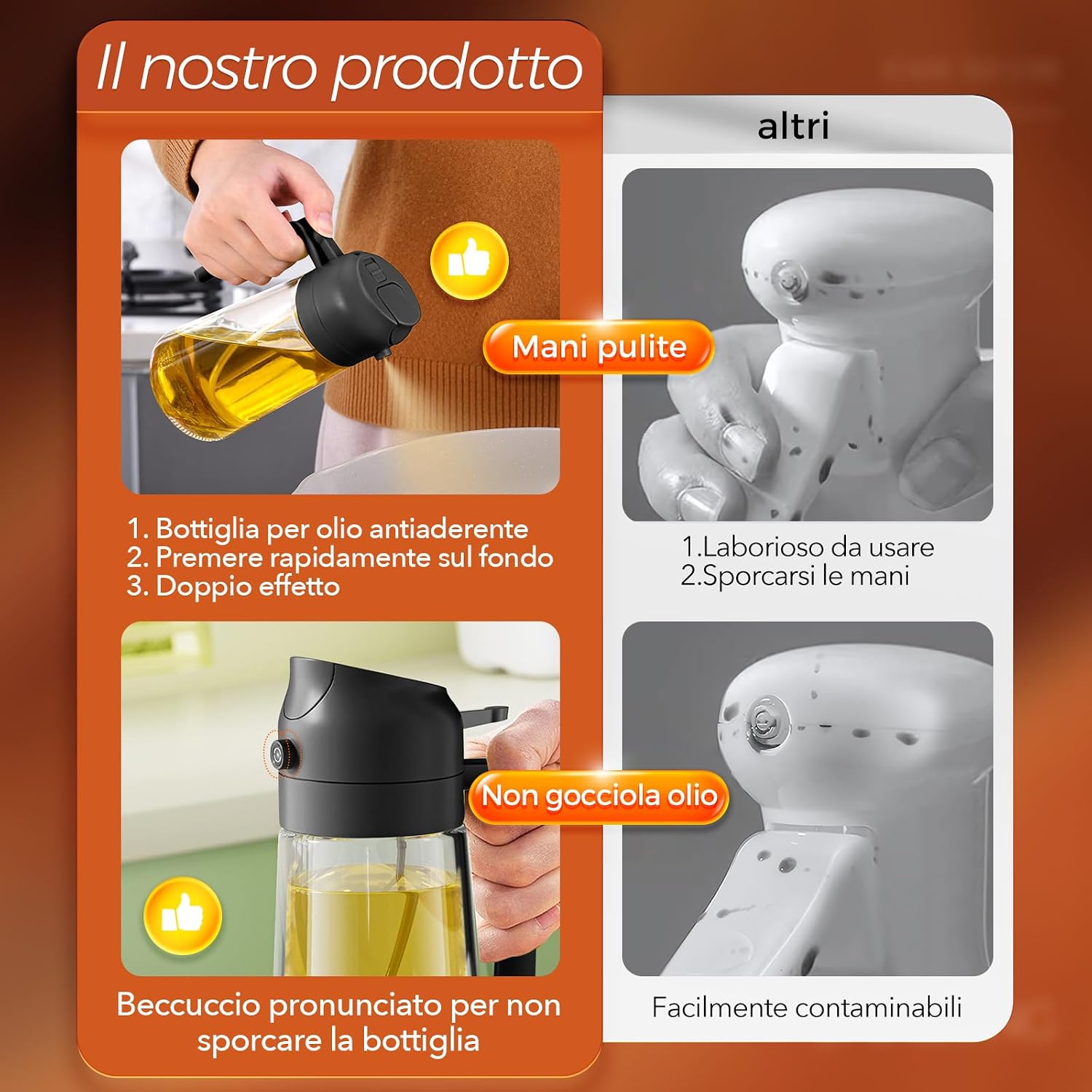 Thumbnail 5 de YARRAMATE Spruzzatore di Olio da Cucina 2 in 1, Bottiglia in Vetro 470 ml – Nero Ossidiana
