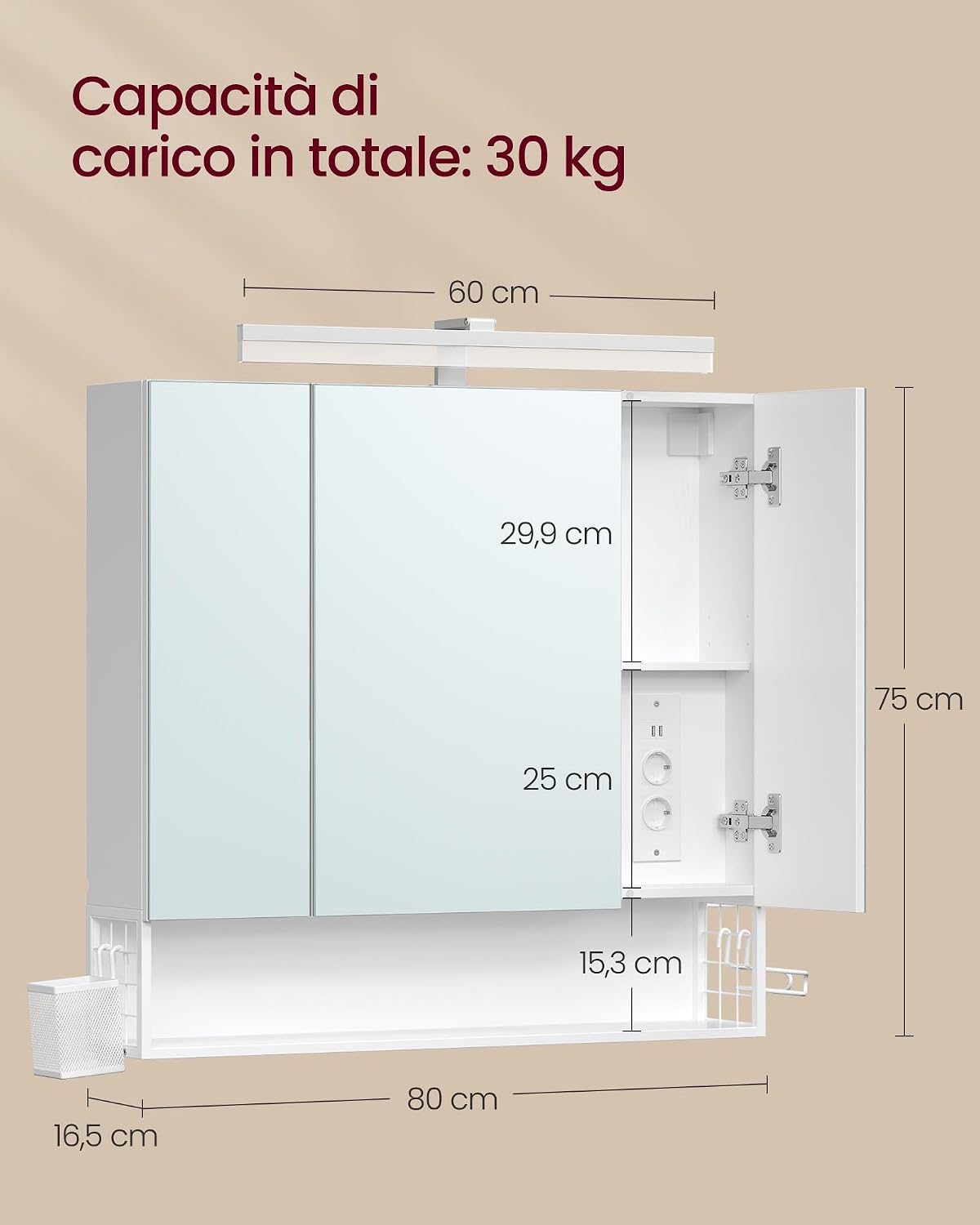 Detalle de VASAGLE BBK124Y01 Armadietto bagno 14,5x70x70 cm