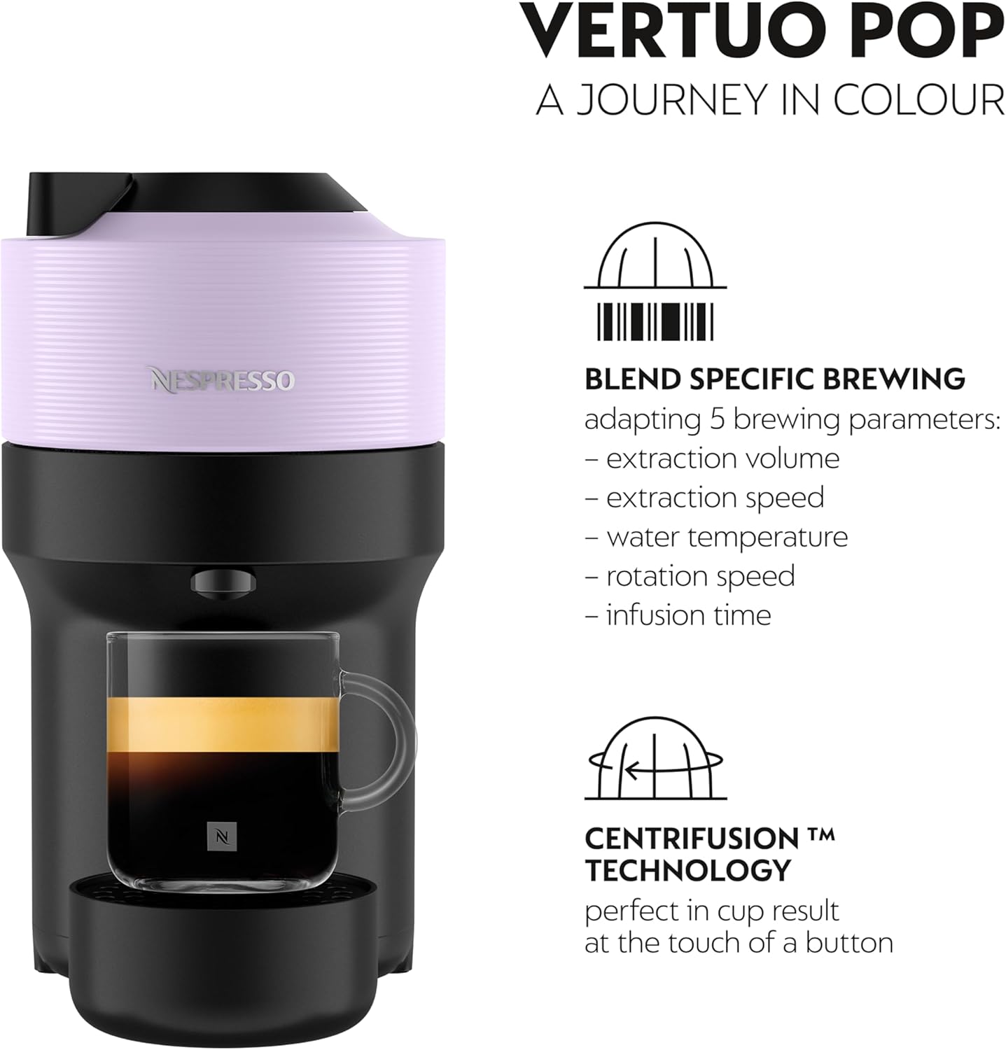 Detalle 2 de Nespresso Vertuo Pop Coffee Pod Machine by Krups XN9206G0 (Lilac) – Starter Set Included