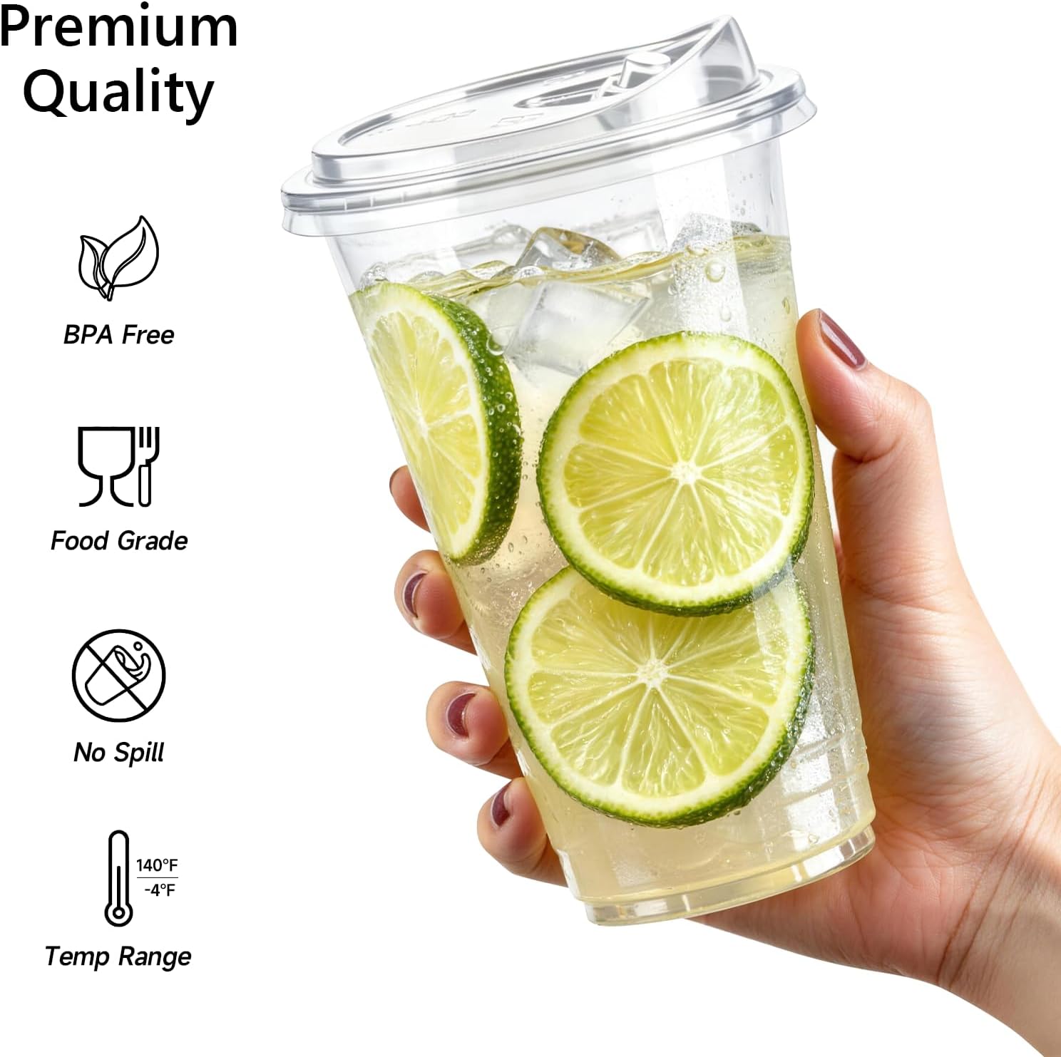 Detalle de Clear Plastic Cups with Lids, 20 oz