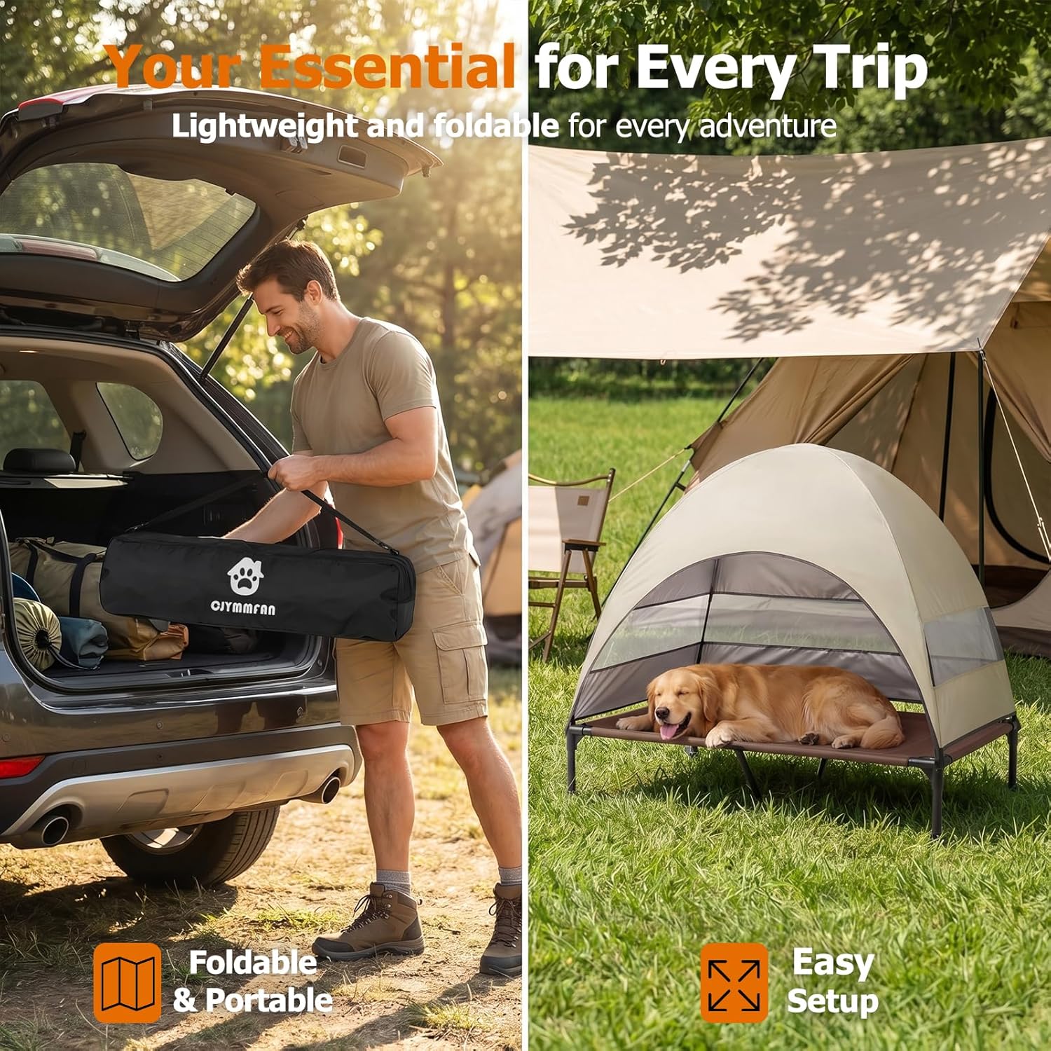 Thumbnail 6 de CJYMMFAN Elevated Dog Bed with UV-Proof Canopy (Raised Outdoor Dog Tent) – Khaki, XL