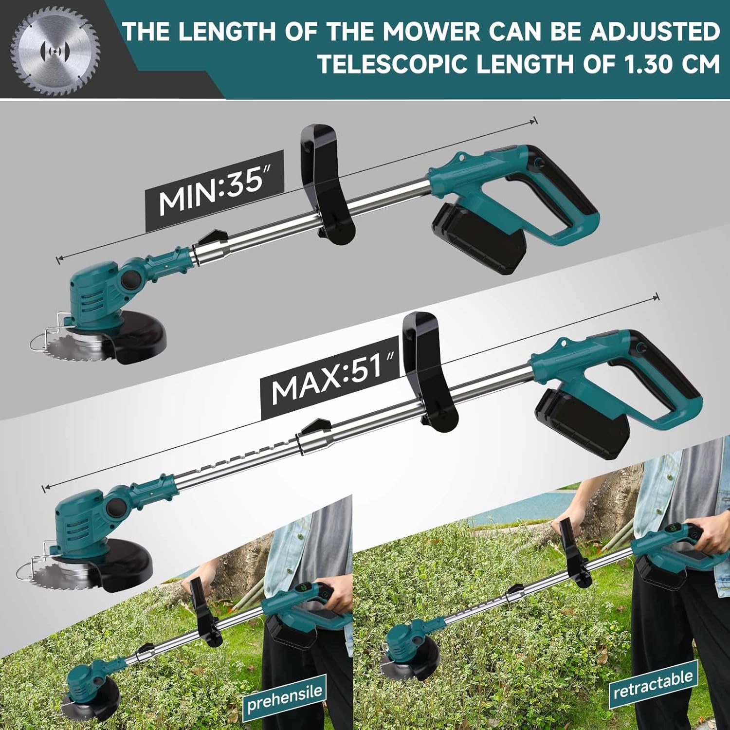 Thumbnail 4 de YEXLXLN Rasentrimmer mit Akku – 4-in-1 Set, 21V, 2 x 2,0 Ah Akkus, inkl. Makita-Kompatibilität