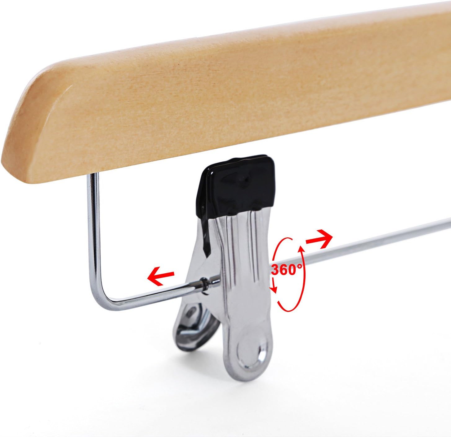 Detalle 2 de SONGMICS Solid Wood Skirt & Trousers Hangers (Pack of 8) with Non-Slip Clips, 360° Swivel CRW008-8