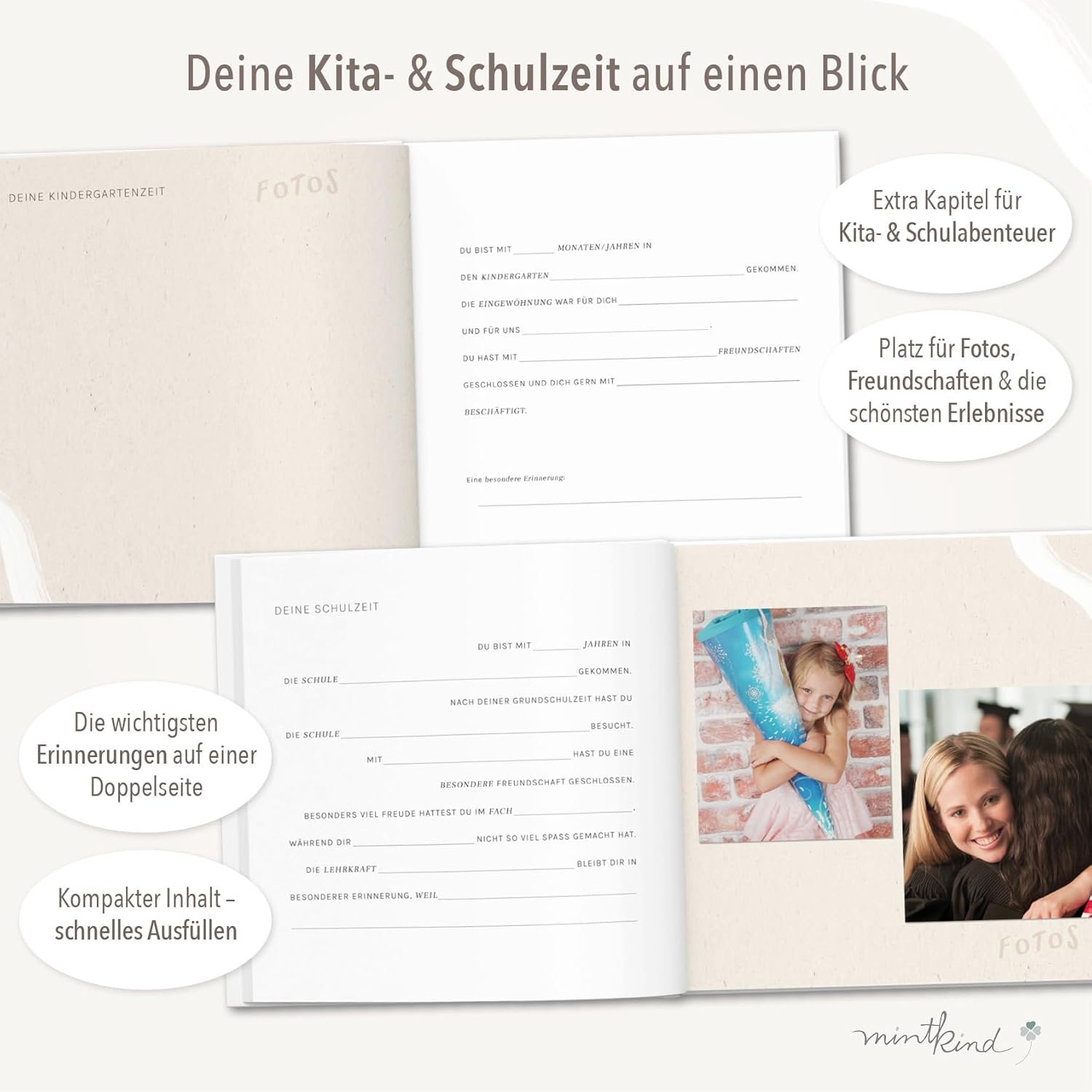 Thumbnail 4 de mintkind Erinnerungsbuch Kindheit Rosa – Geburtstagsbuch 0 bis 18 Jahre, Leinenalbum mit Fotos & Einträgen