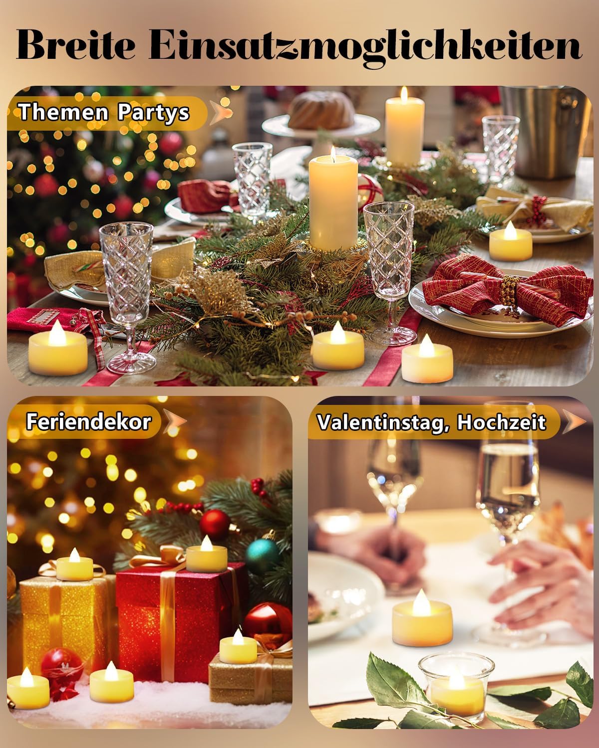 Thumbnail 6 de HAZENS LED Teelichter mit Timer – 12 Stück, flammenlos, warmweiß, 3,5 × 3,6 cm