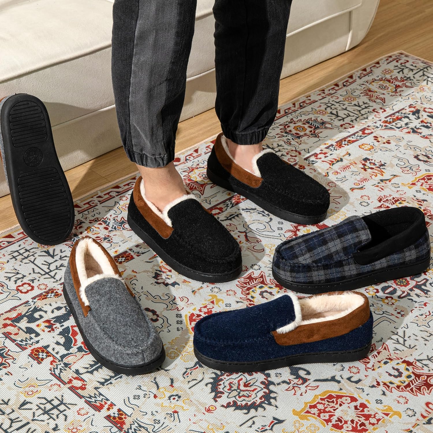 Detalle 2 de JOMIX Charentaises Homme – Chaussons d'hiver en fourrure, confort et chaleur pour la maison