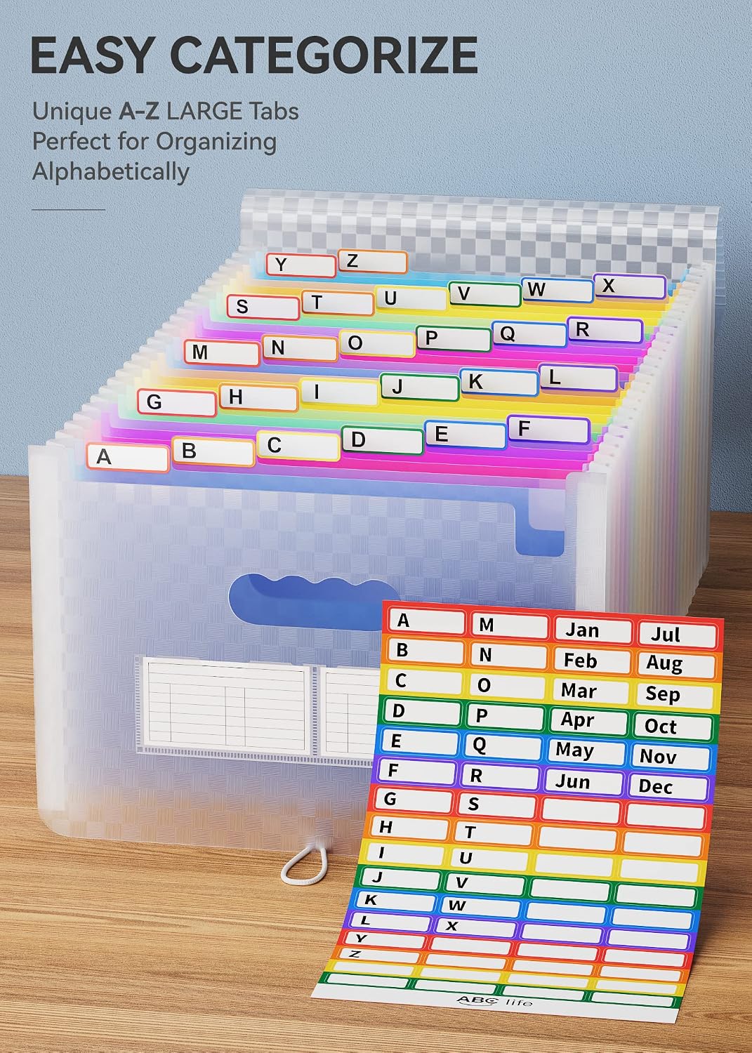 Thumbnail 3 de ABC life A4 Dokumentenmappe mit Gittermuster, 26-Fächermappe „Akkordeon“ erweiterbar – Organizer (Blau)